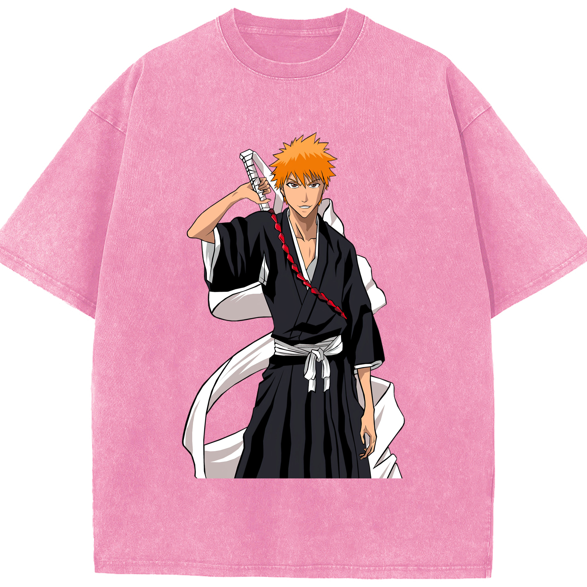 （画像用） ブリーチ 黒崎一護（くろさき いちご）BLEACH Kurosaki Ichigo 綿100% ヴィンテージ風 半袖Tシャツ（フロントプリント）